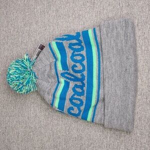 Coal Gray Bright Blue Neon Green "The Scribble" Knit Pom Beanie O/S NWT